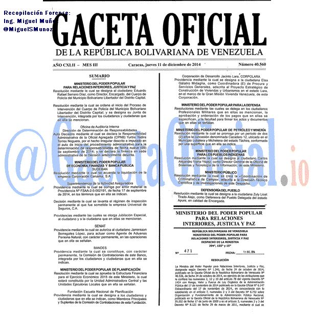 Gaceta Oficial 40560 del 11 Diciembre 2014