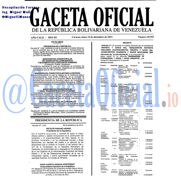 Gaceta Oficial 40562 del 15 Diciembre 2014