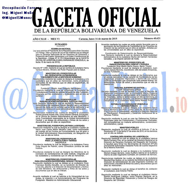 Gaceta Oficial 40621 del 16 marzo 2015