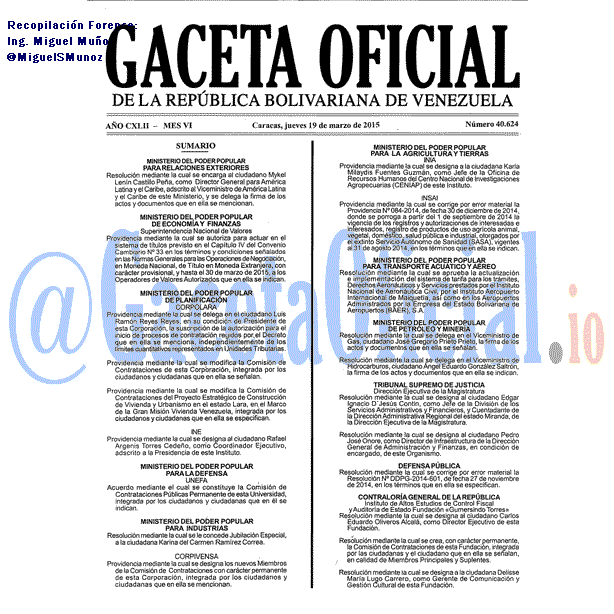 Gaceta Oficial 40624 del 19 marzo 2015
