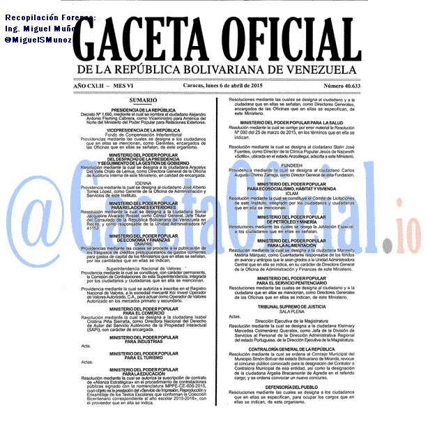 Gaceta Oficial 40633 del 6 Abril 2015