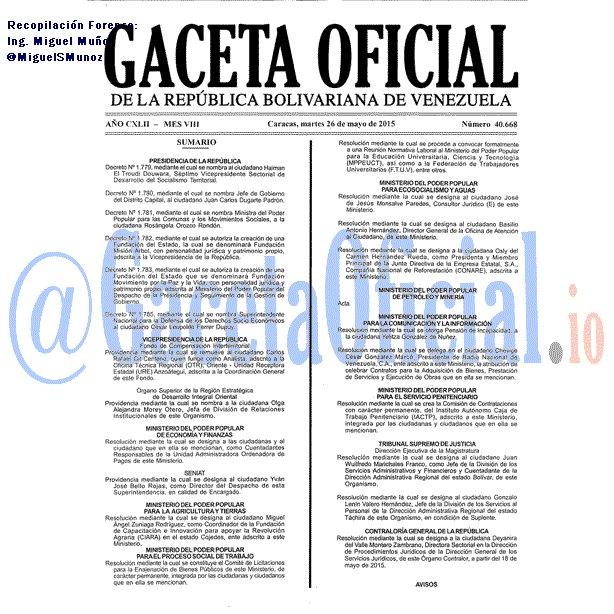 Gaceta Oficial 40668 del 26 mayo 2015