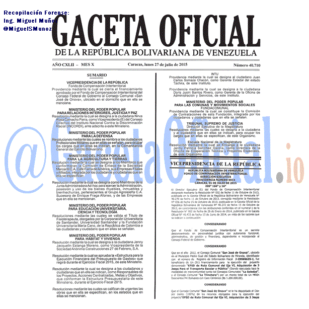 Gaceta Oficial 40710 del 27 julio 2015