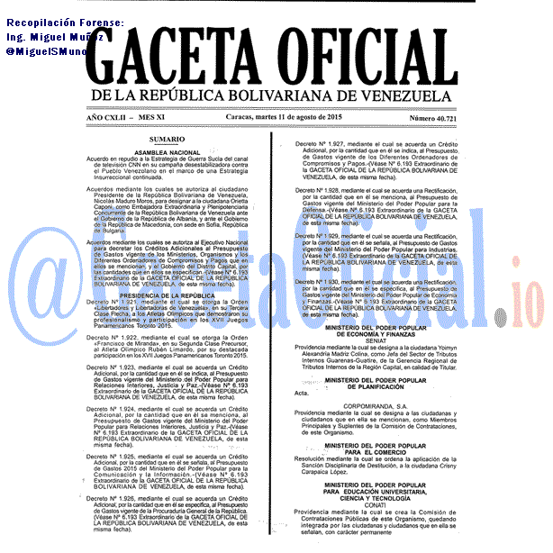 Gaceta Oficial 40721 del 11 agosto 2015