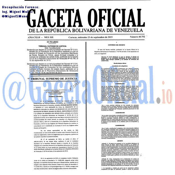 Gaceta Oficial 40752 del 23 septiembre 2015