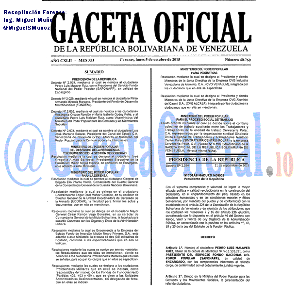 Gaceta Oficial 40760 del 5 octubre 2015
