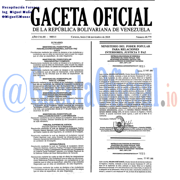 Gaceta Oficial 40779 del 2 noviembre 2015