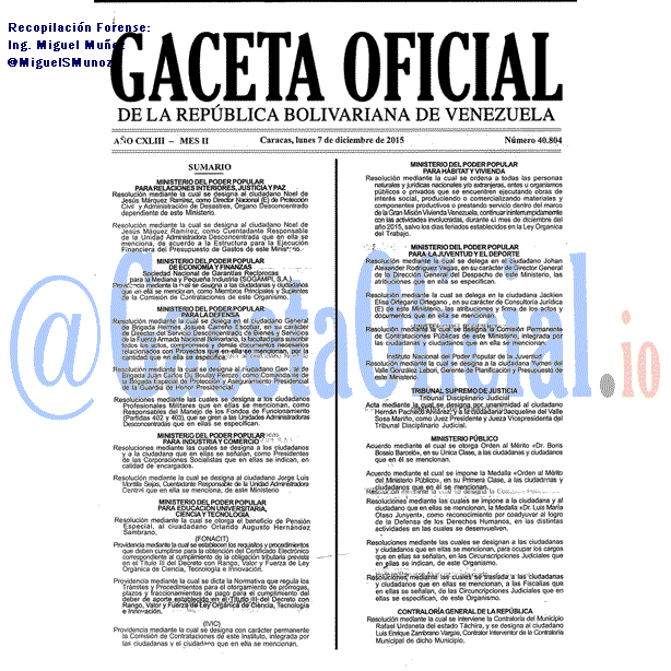 Gaceta Oficial 40804 del 7 diciembre 2015