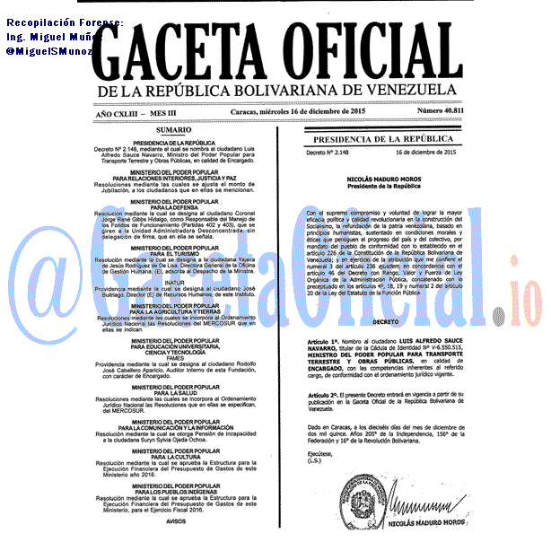 Gaceta Oficial 40811 del 16 diciembre 2015