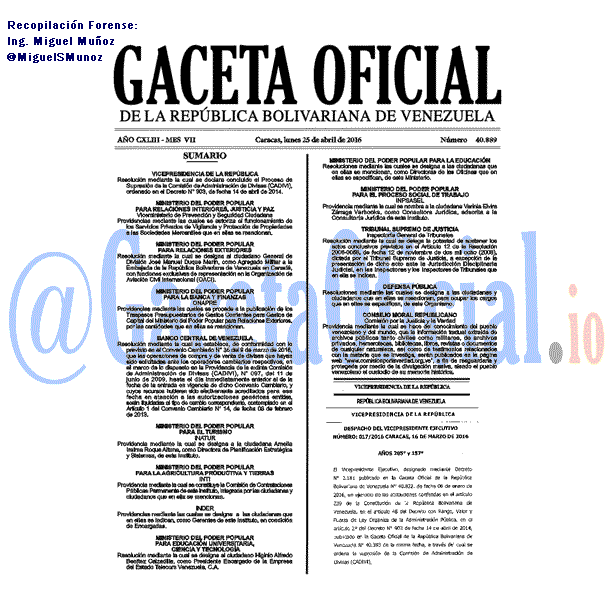 Gaceta Oficial 40889 del 25 abril 2016