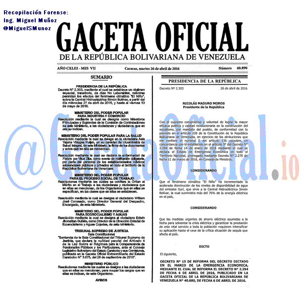 Gaceta Oficial 40890 del 26 abril 2016