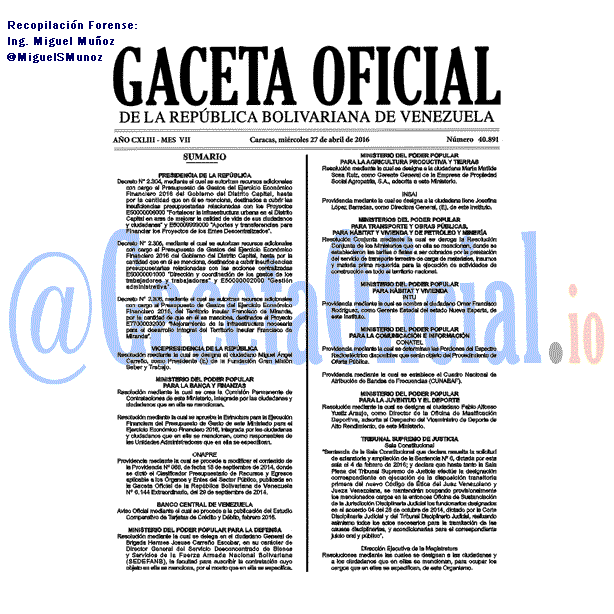 Gaceta Oficial 40891 del 27 abril 2016