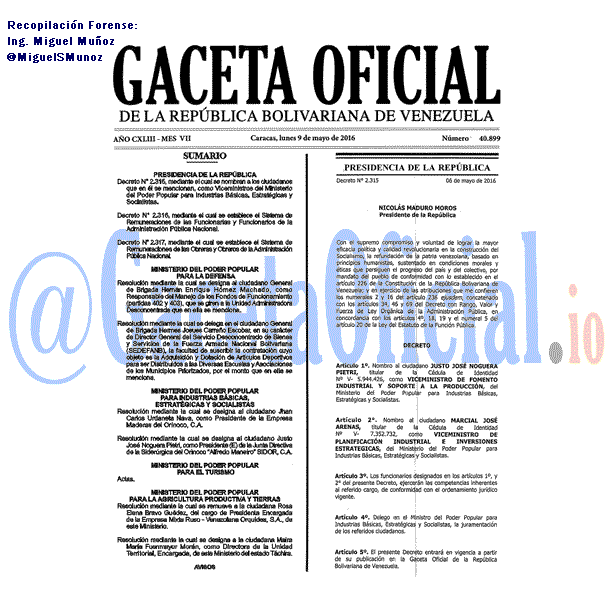 Gaceta Oficial 40899 del 9 mayo 2016