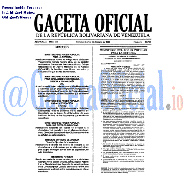 Gaceta Oficial 40900 del 10 mayo 2016