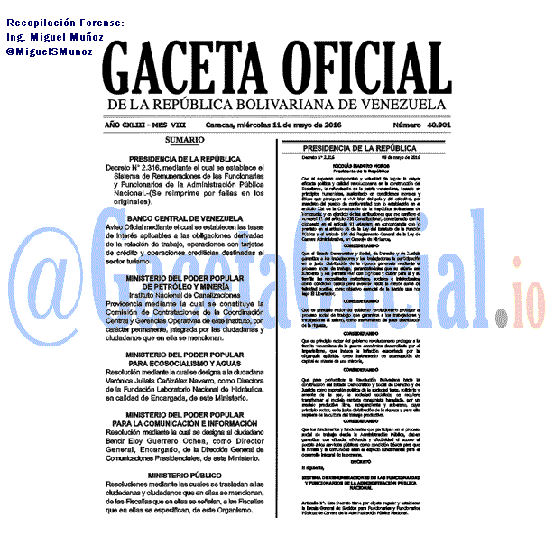 Gaceta Oficial 40901 del 11 mayo 2016