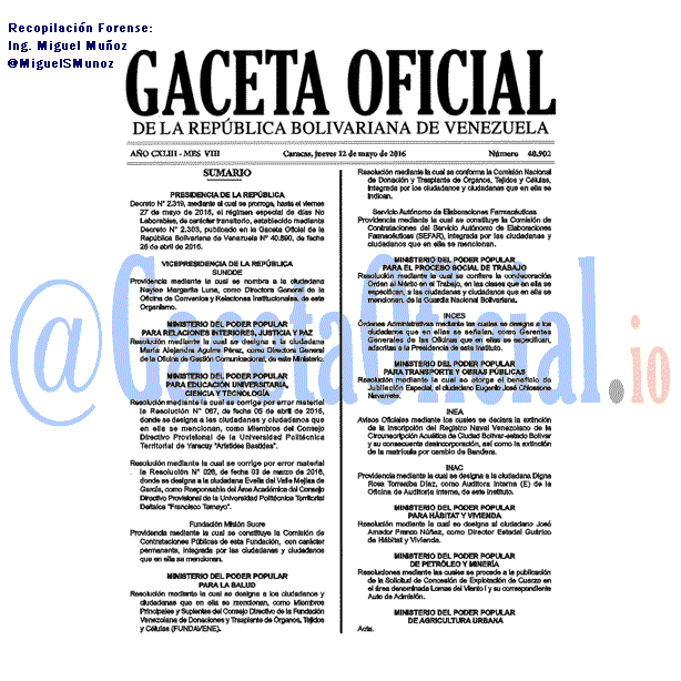 Gaceta Oficial 40902 del 12 mayo 2016