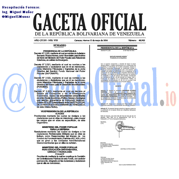 Gaceta Oficial 40903 del 13 mayo 2016