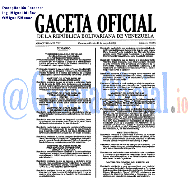 Gaceta Oficial 40906 del 18 mayo 2016