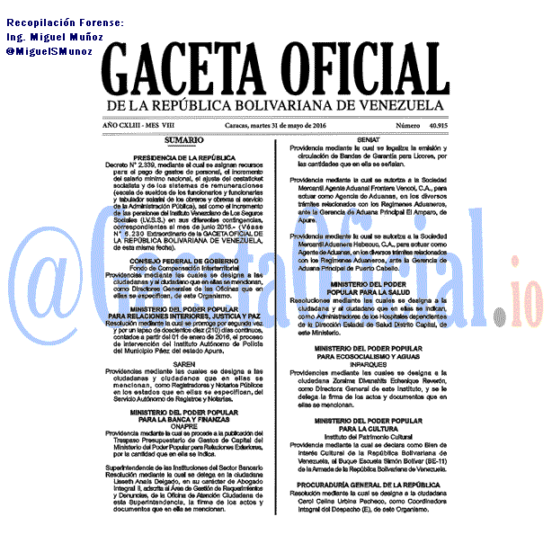 Gaceta Oficial 40915 del 30 mayo 2016