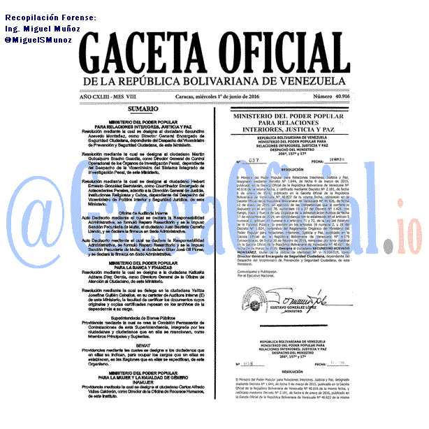Gaceta Oficial 40916 del 1 junio 2016