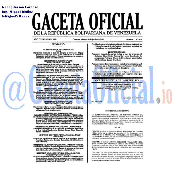 Gaceta Oficial 40918 del 3 junio 2016