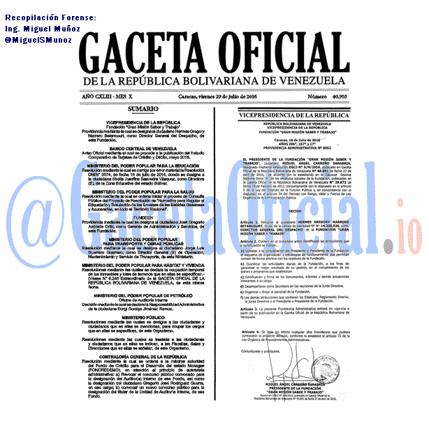 Gaceta Oficial 40955 del 29 julio 2016