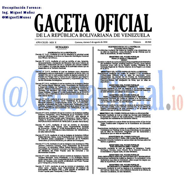 Gaceta Oficial 40960 del 5 agosto 2016