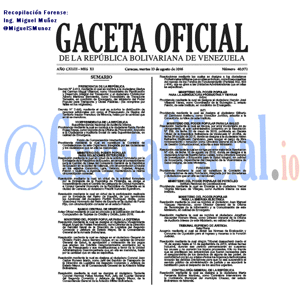 Gaceta Oficial 40972 del 23 agosto 2016