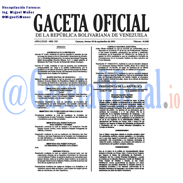 Gaceta Oficial 41000 del 30 Septiembre 2016