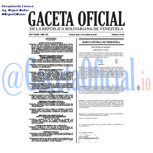 Gaceta Oficial 41001 del 3 Octubre 2016