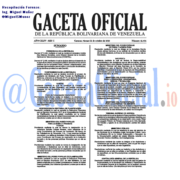 Gaceta Oficial 41014 del 21 octubre 2016