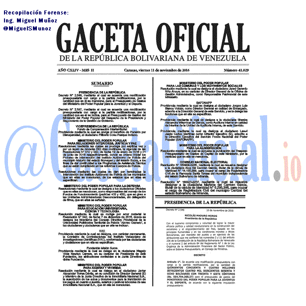 Gaceta Oficial 41029 del 11 Noviembre 2016