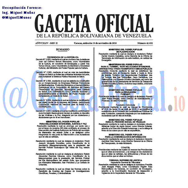 Gaceta Oficial 41032 del 16 noviembre 2016