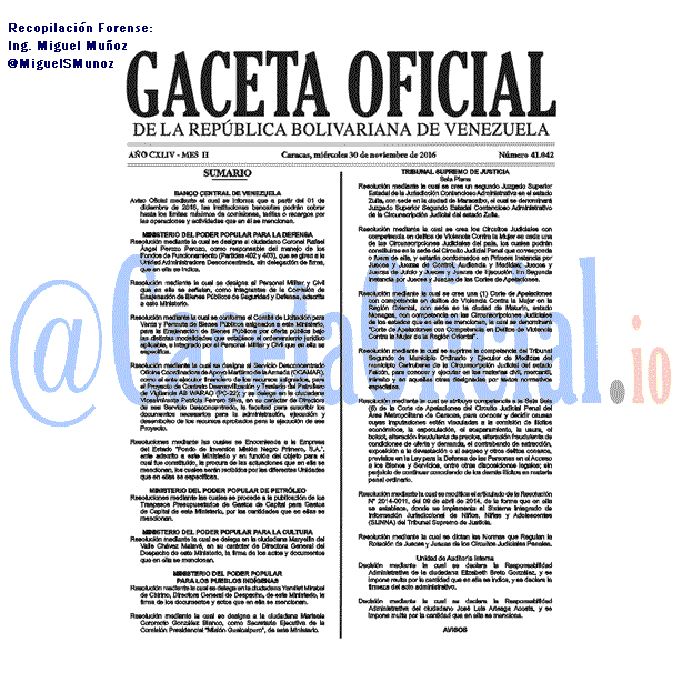 Gaceta Oficial 41042 del 30 noviembre 2016