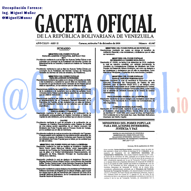 Gaceta Oficial 41047 del 7 diciembre 2016
