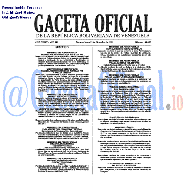 Gaceta Oficial 41055 del 19 diciembre 2016