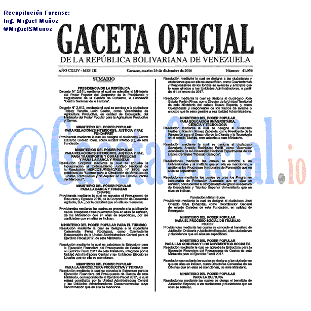 Gaceta Oficial 41056 del 20 diciembre 2016 Gaceta Oficial 41056 del 20 diciembre 2016