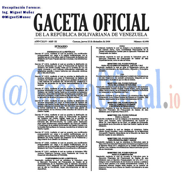 Gaceta Oficial 41058 del 22 diciembre 2016