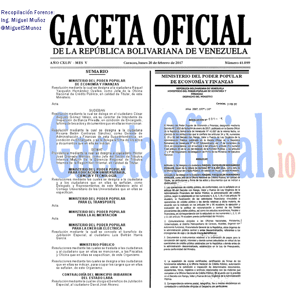 Gaceta Oficial 41099 del 20 febrero 2017