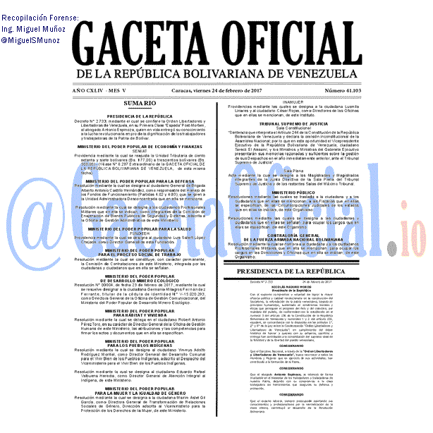 Gaceta Oficial 41103 del 24 Febrero 2017 Gaceta Oficial 41103 del 24 Febrero 2017