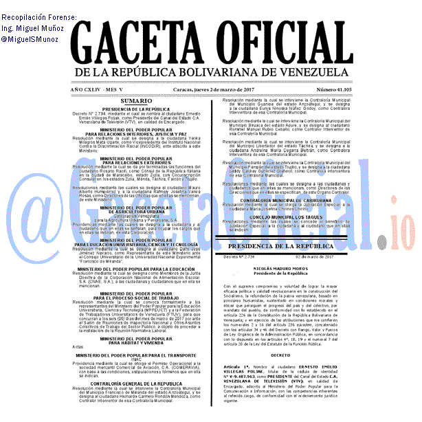 Gaceta Oficial 41105 del 2 marzo 2017