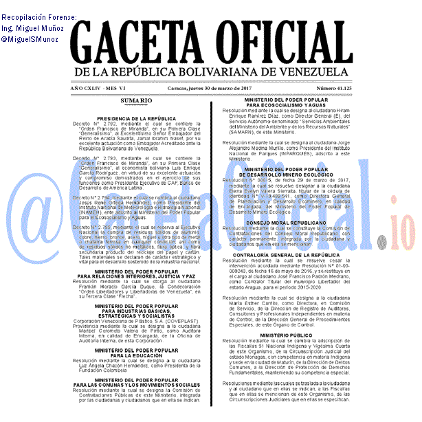 Gaceta Oficial 41125 del 30 marzo 2017