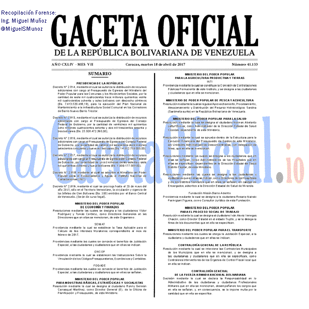 Gaceta Oficial 41133 del 18 abril 2017