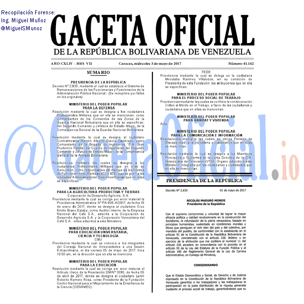 Gaceta Oficial 41142 del 3 mayo 2017 Gaceta Oficial 41142 del 3 mayo 2017