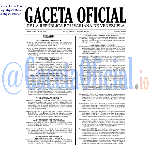 Gaceta Oficial 41163 del 1 junio 2017
