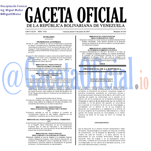 Gaceta Oficial 41165 del 5 junio 2017 Gaceta Oficial 41165 del 5 junio 2017
