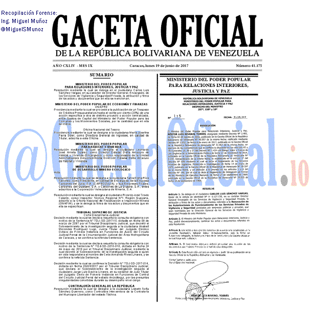 Gaceta Oficial 41175 del 19 junio 2017 Gaceta Oficial 41175 del 19 junio 2017
