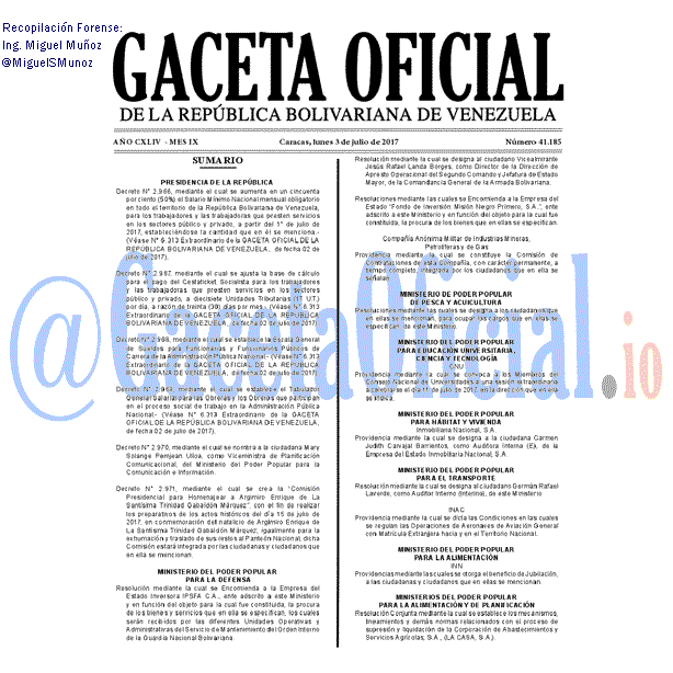 Gaceta Oficial 41185 del 3 julio 2017