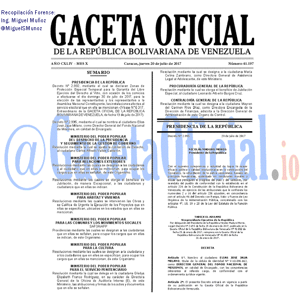 Gaceta Oficial 41197 del 20 julio 2017