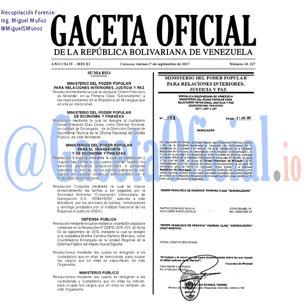 Gaceta Oficial 41227 del 1 septiembre 2017